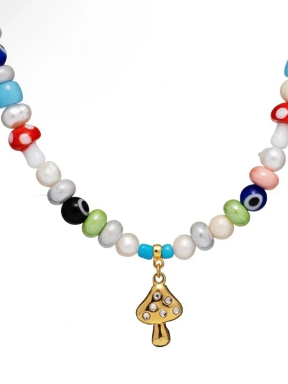 Mayamar Brand Bew Multicolor Beaded Necklace with Mushroom Charm